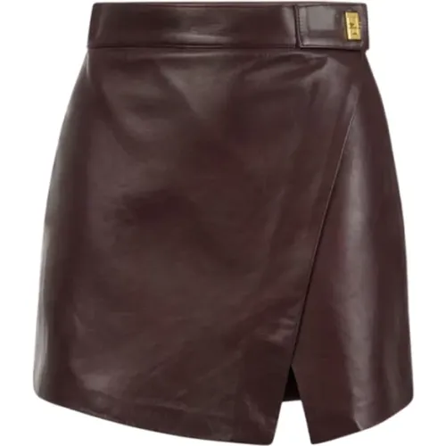 Leather Skirts, female, , Size: M Leather Wrap Mini Skirt - Elisabetta Franchi - Modalova