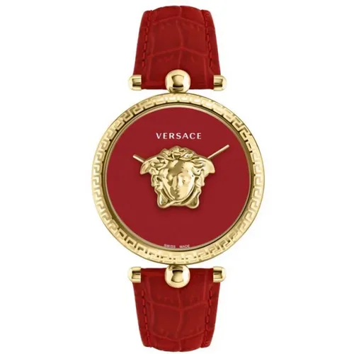 Watches, female, , Size: ONE SIZE Red and Gold Palazzo Leather Watch - Versace - Modalova