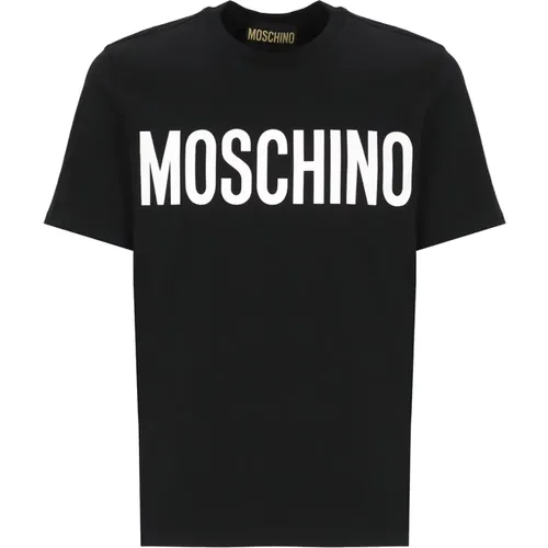 T-Shirts, male, , Size: XL Cotton T-shirt with Logo - Moschino - Modalova