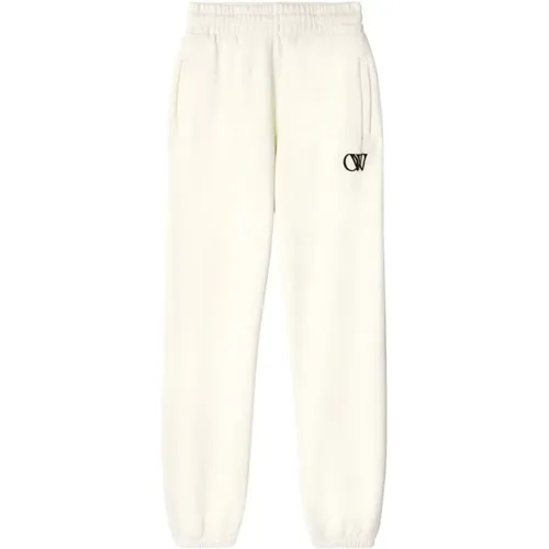 Casual Cotton Sweatpants with OW Logo , female, Sizes: S - Off White - Modalova