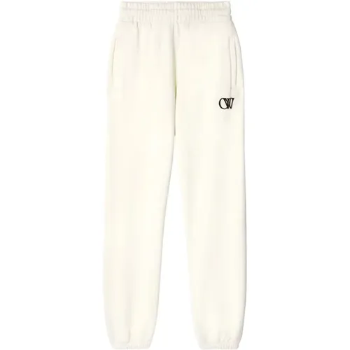 Sweatpants, female, , Size: M Casual Cotton Sweatpants with OW Logo - Off White - Modalova