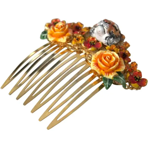 Hair Accessories, female, , Size: ONE SIZE Crystal Leopard Floral Hair Comb - Dolce & Gabbana - Modalova