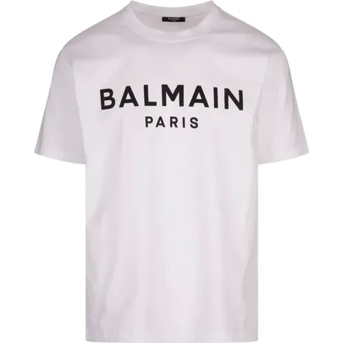 T-Shirts, male, , Size: S T-shirt with Paris print - Balmain - Modalova