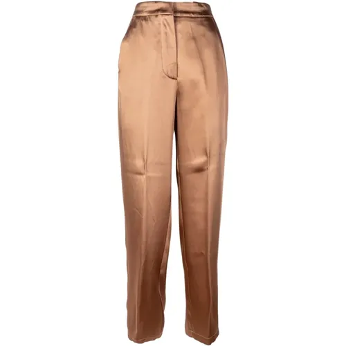 Satin Pants. Regular Waist, Straight Cut. Made in Italy , female, Sizes: XS, 2XS - Erika Cavallini - Modalova