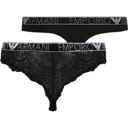 Pack Cotton Thongs with Logo Elastic and Lace Details , female, Sizes: L - Emporio Armani - Modalova