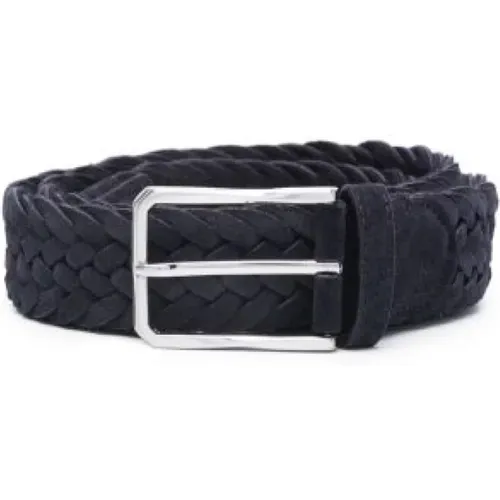 Belts, male, , Size: 100 CM Navy Braided Belt with Adjustable Design - Canali - Modalova