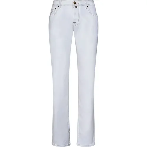Weiße Slim Fit Jeans mit Neapel-Print , Herren, Größe: W40 - Jacob Cohën - Modalova