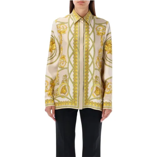 Silk Coupe de Deaux Shirt Beige , female, Sizes: S - Versace - Modalova