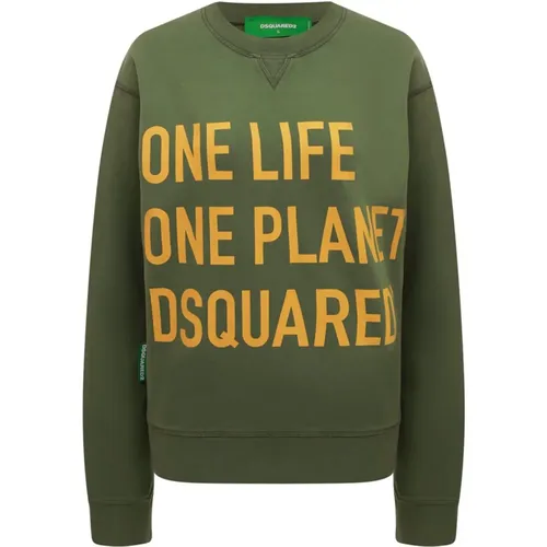 Grüner Sweatshirt, Regular Fit, Hergestellt in Italien , Damen, Größe: M - Dsquared2 - Modalova