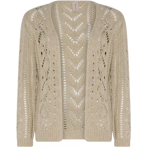 Cardigans, female, , Size: S Openwork V-Neck Cardigan Cream - Skovhuus - Modalova