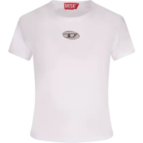 Weiße Slim Fit T-Shirt mit Oval D Logo , Damen, Größe: XS - Diesel - Modalova