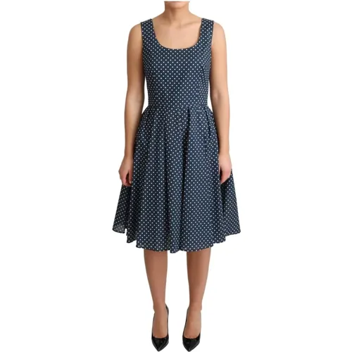 Blau gepunktetes Baumwoll-A-Linien-Kleid , Damen, Größe: S - Dolce & Gabbana - Modalova
