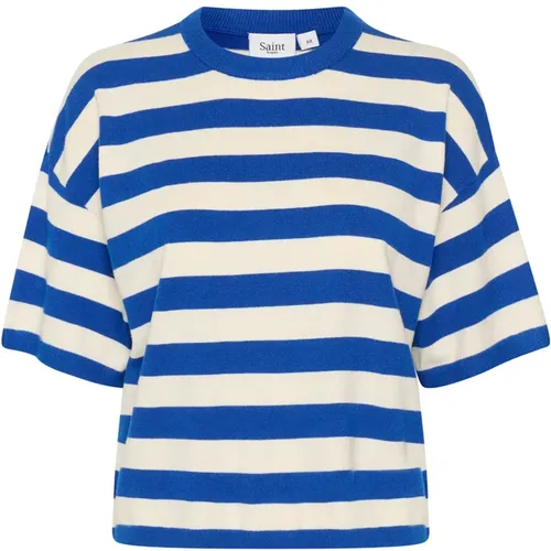 Striped Pullover Surf Blue Oversize Knit , female, Sizes: 2XL, S, XS - Saint Tropez - Modalova