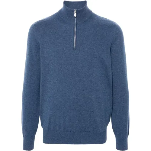 Kaschmir Cerulean Pullover Halbzip Langarm - BRUNELLO CUCINELLI - Modalova