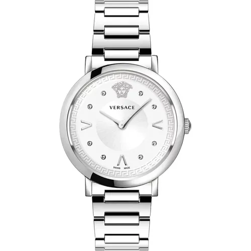 Elegante Silber Stahl Weißes Zifferblatt Uhr - Versace - Modalova