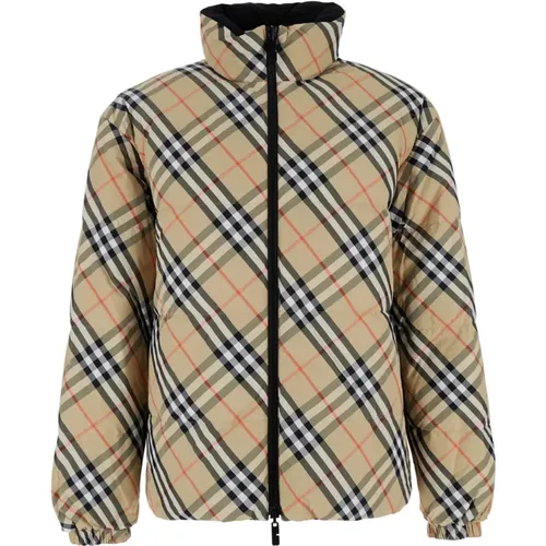 Winter Jackets, male, , Size: XL Reversible Down Jacket with Check Motif - Burberry - Modalova