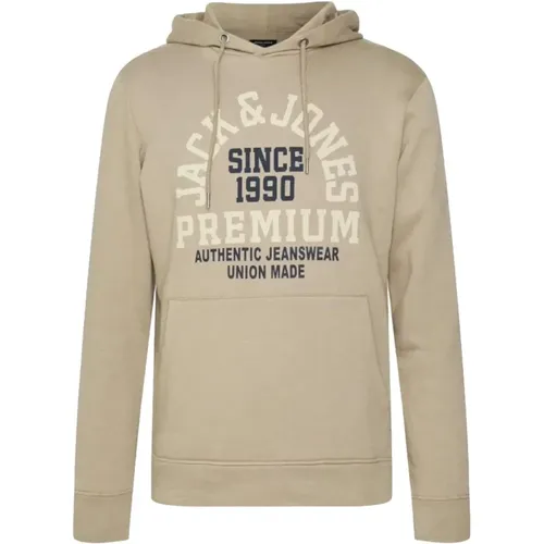 Beiger Baumwoll-Polyester-Hoodie mit Logo , Herren, Größe: L - jack & jones - Modalova