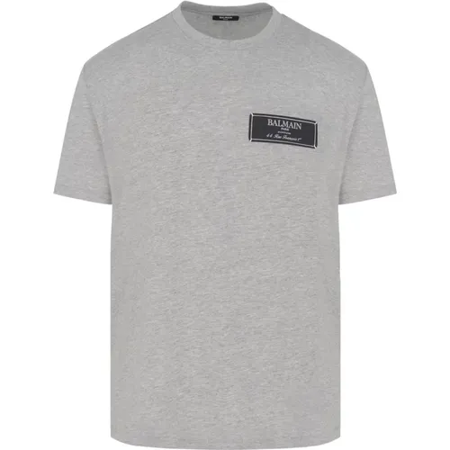 Grey Logo Patch T-Shirt , male, Sizes: L - Balmain - Modalova