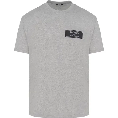 Grey Logo Patch T-Shirt , male, Sizes: M, L - Balmain - Modalova