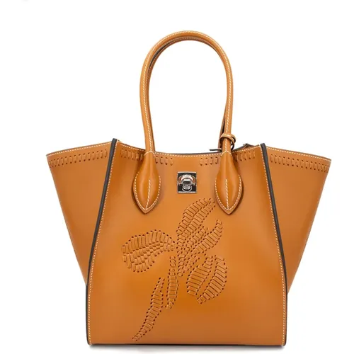 Floral Embroidered Leather Handbag , female, Sizes: ONE SIZE - Ermanno Scervino - Modalova