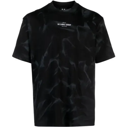 Schwarzes T-Shirt mit Rauchmotiv und Logo-Druck , Herren, Größe: S - 44 Label Group - Modalova