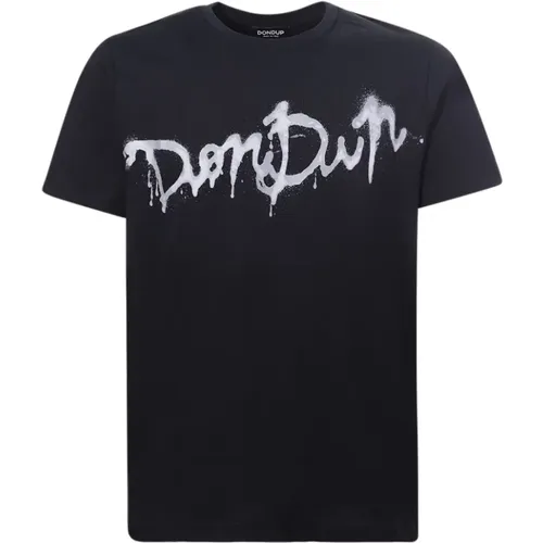 Schwarzes T-Shirt mit Rundhalsausschnitt und Kontrastlogo - Dondup - Modalova