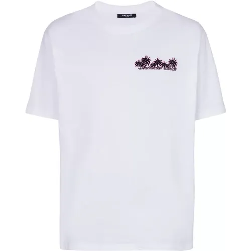 Club Signature printed T-shirt , male, Sizes: M, L - Balmain - Modalova