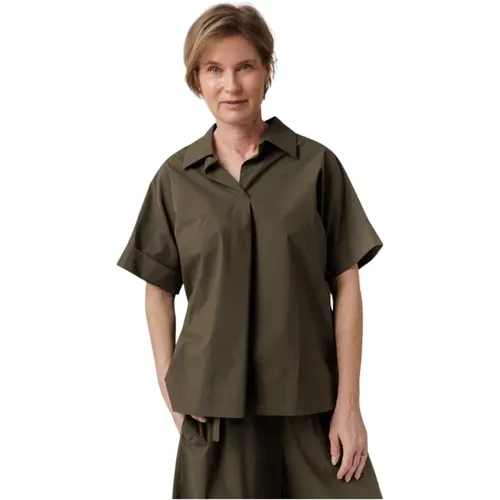 Dark Khaki V-Neck Top with Collar , female, Sizes: L, S, M - Odeeh - Modalova