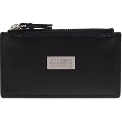 Wallets & Cardholders, male, , Size: ONE SIZE Grained Leather Wallet with Signature Motif - MM6 Maison Margiela - Modalova