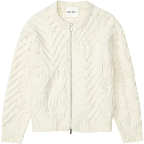 Cardigans, female, , Size: S Offwhite Cable Knit Cardigan - closed - Modalova