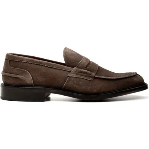 Loafers, male, , Size: 9 1/2 US James Suede Grey Flat Shoes - Tricker's - Modalova