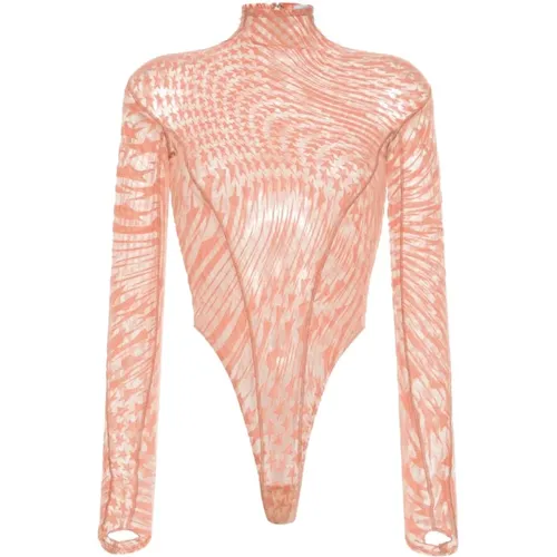 Body, female, , Size: S Peach Mesh Detailing Top - Mugler - Modalova