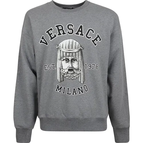 Cotton Crewneck Sweatshirt with Logo Detail , male, Sizes: L - Versace - Modalova