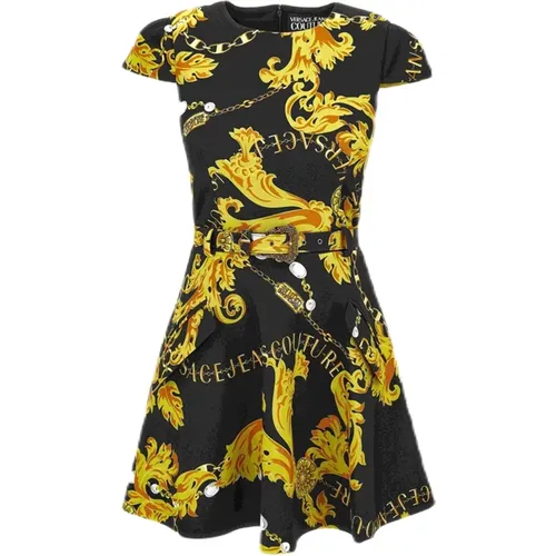Logo Couture Mini Dress with Baroque-Inspired Buckle , female, Sizes: S, XS - Versace - Modalova