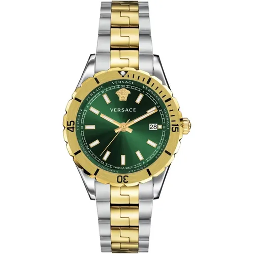 Analog Date Quartz Watch Green Stainless Steel , male, Sizes: ONE SIZE - Versace - Modalova