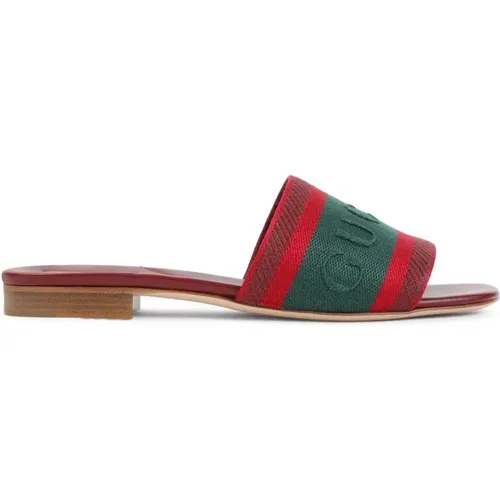 Sliders, female, , Size: 6 1/2 US Slide Sandal with Web - Gucci - Modalova