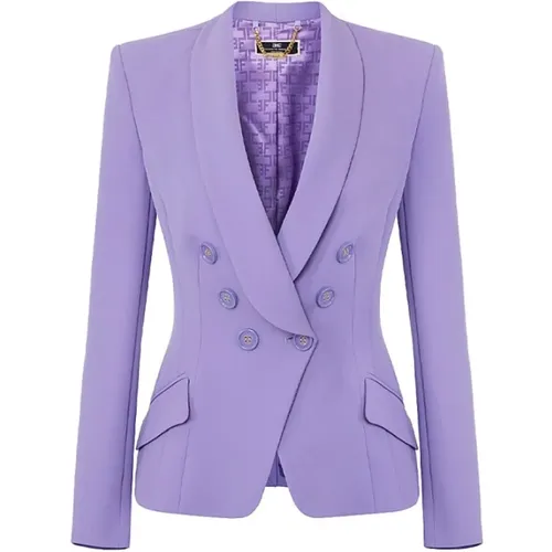 Blazers, female, , Size: XS Double-breasted Blazer in Iris Crêpe - Elisabetta Franchi - Modalova