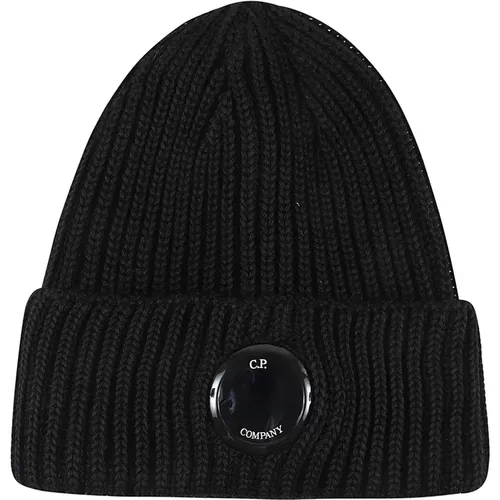 Schwarze Rippstrick-Beanie-Mütze , Herren, Größe: ONE Size - C.P. Company - Modalova