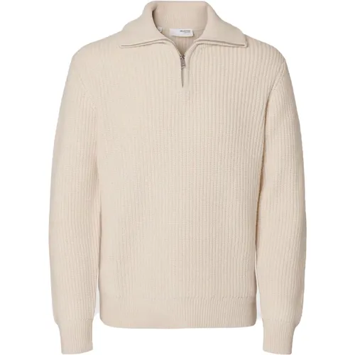 Weicher Woll-Halbzip-Strickpullover , Herren, Größe: M - Selected Homme - Modalova