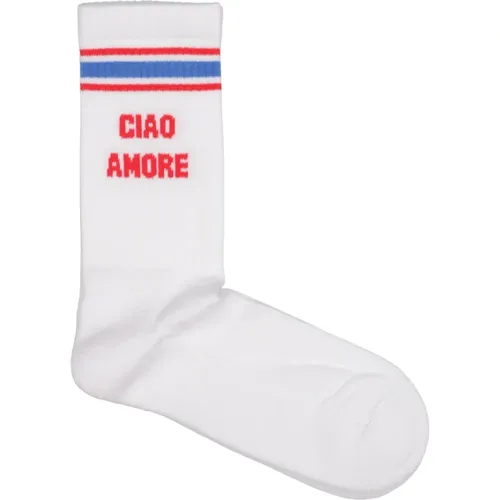 Weiße Jacquard-Baumwollsocken mit Ciao Amore Inschrift - Giada Benincasa - Modalova