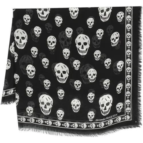 Silky Scarves, male, , Size: ONE SIZE Skull Print Logo Silk Blend Scarf - alexander mcqueen - Modalova