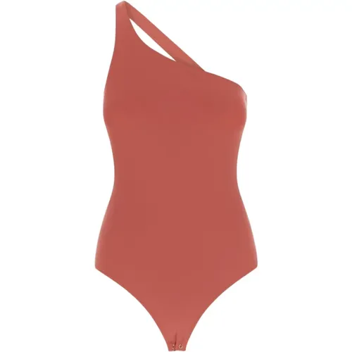 Korallenrosa Offener Rücken Ein-Schulter-Bodysuit , Damen, Größe: 2XS - alexander mcqueen - Modalova
