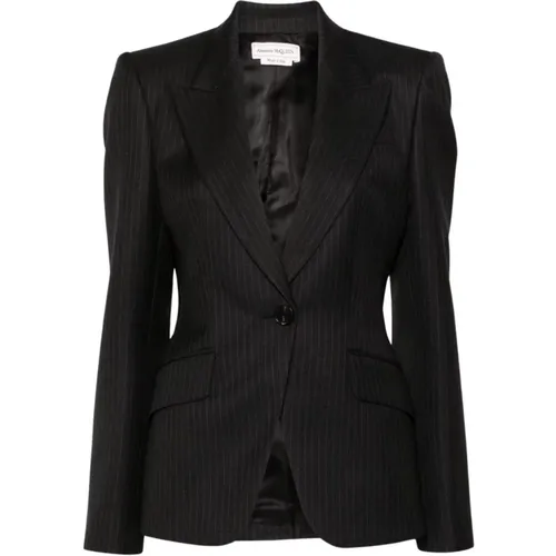 Grey Pinstripe Wool Jacket , female, Sizes: S, XS, 2XS - alexander mcqueen - Modalova