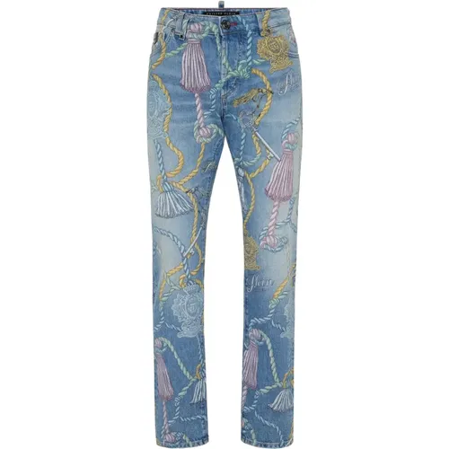 Slim-fit Jeans, male, , Size: W32 5-Pocket Super Straight Cut Jeans - Philipp Plein - Modalova