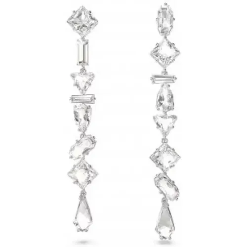 Mesmera Asymmetric Earrings, White, Rhodium Plated , female, Sizes: ONE SIZE - Swarovski - Modalova