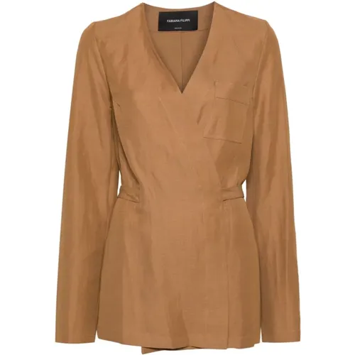 Twill V-Ausschnitt Jacke Sand - Fabiana Filippi - Modalova