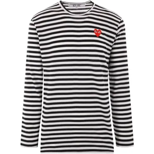 Striped Long Sleeve Heart Logo Tee , female, Sizes: S, 2XS, XS, M - Comme des Garçons Play - Modalova