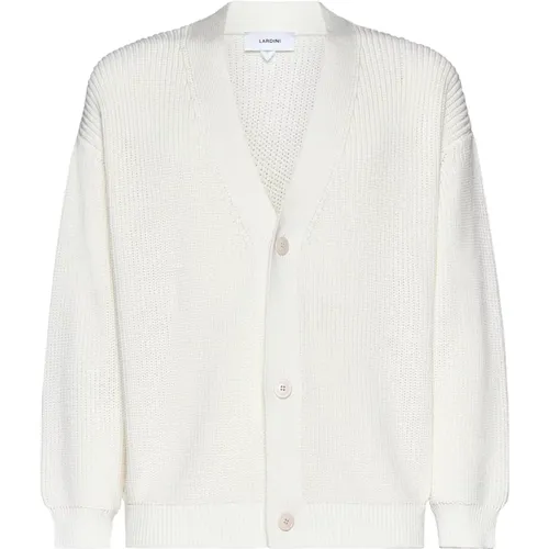 Cream Knitted V-Neck Sweater , male, Sizes: L, M - Lardini - Modalova