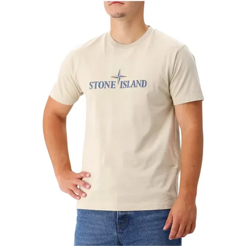 Logo Tee Gips Baumwollshirt , Herren, Größe: M - Stone Island - Modalova