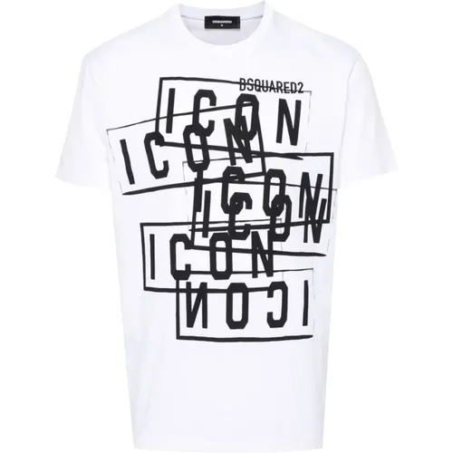 Icon Stamps Logo Print T-shirt , male, Sizes: S, XL - Dsquared2 - Modalova
